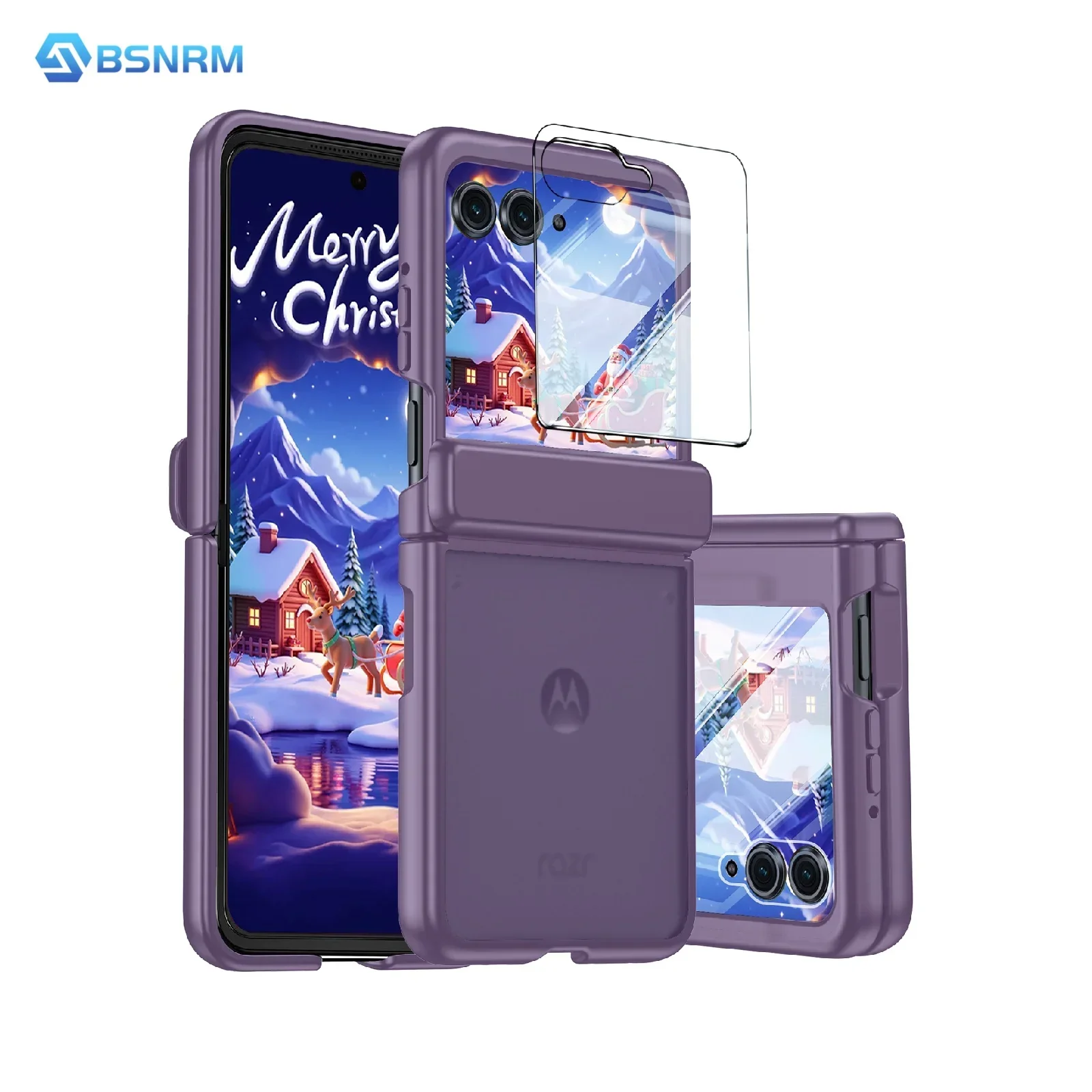 

Рождественский подарок, чехол для Motorola Razr 2025/2024, с защитной пленкой для экрана и защитой шарнира, матовый противоударный чехол для ПК, фиолетовый