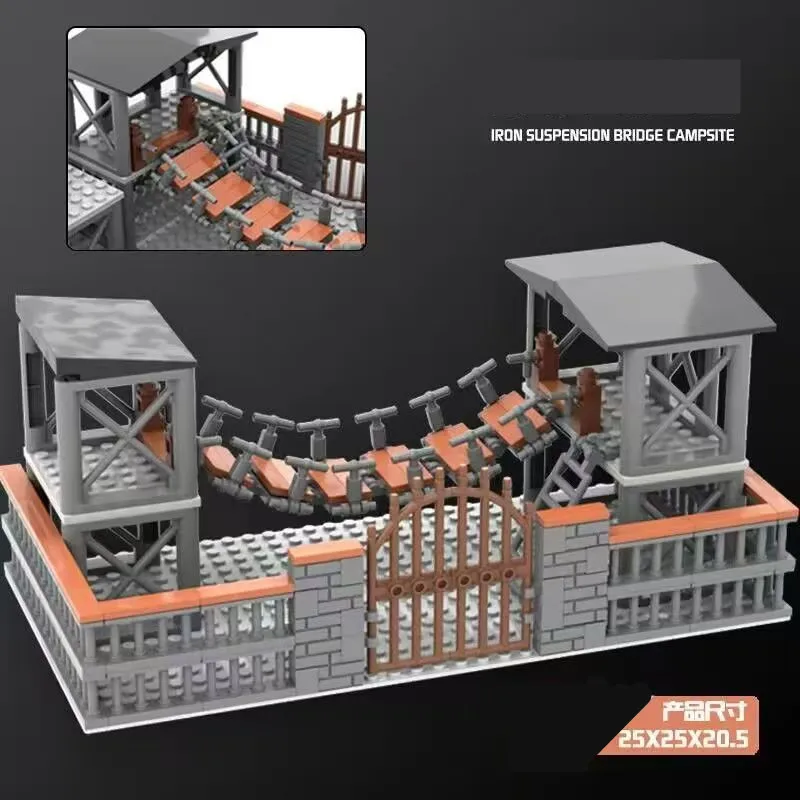 WW2 most wiszący miękka drabina Model klocki baza wojskowa drut kolczasty cegły zestaw klocków budowlanych zabawki