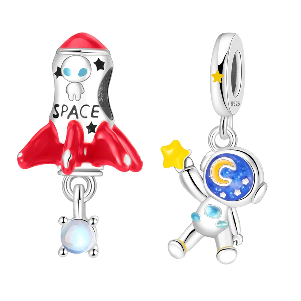 

Silver-plate Astronaut Rocket Dangle Charm fit Original Bead Pan Bracelet Necklace DIY Women Fine Jewelry Gift HOT SALE