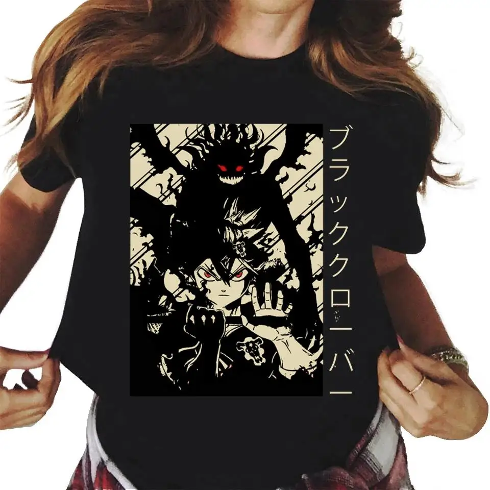 Japońskie Anime czarna koniczyna T-Shirt męski damski wydruk graficzny z krótkim rękawem moda na co dzień Plus rozmiar Unisex T Shirt