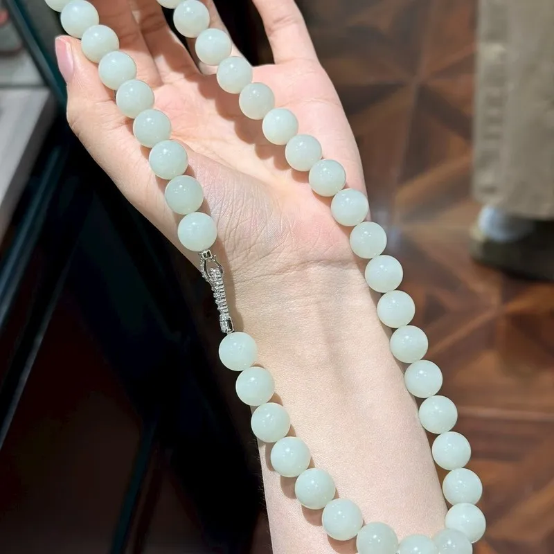 Hetian Jade , Round Bead Mother Necklace, Earrings, Bracelet, Jewelry Set Mom