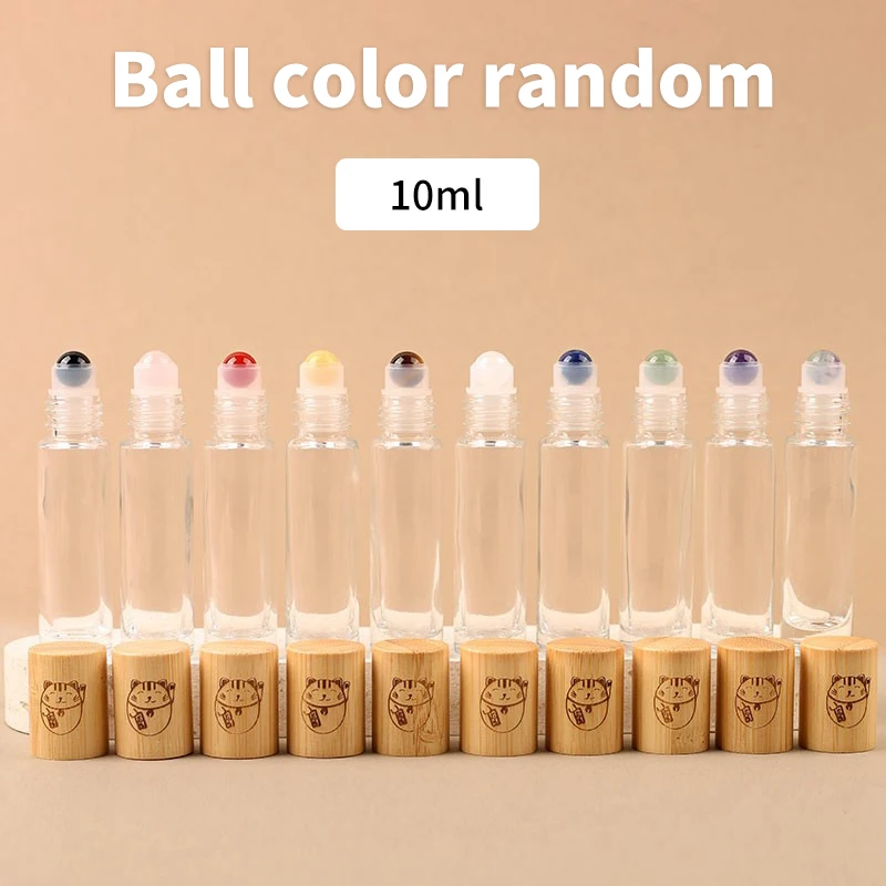 Color Random Cartoon Bamboo Cat Cover Empty Refillable Perfume Dispenser Roller Ball Bottle On Liquids Oil Container