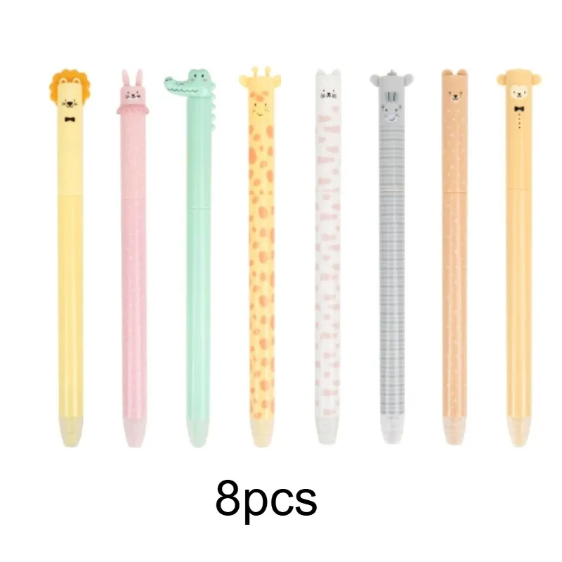 8pcs Animal Shaped Erasable Gel Pens Set, Built-In Eraser, Perfect for Writing, Office Study Supplies, Perfect Gift for Birthday