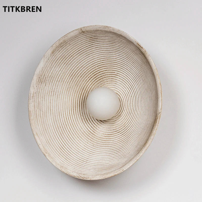 Retro Japanese Style Circle Wall Lamp For Home Indoor Living Dining Room Aisle LED Sconces Design Make Old Resin Vortex Lighting