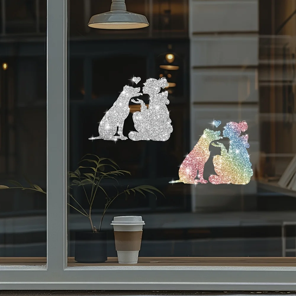 Dog Owner Heart Wall Sticker Sparkling Animal Love Decal for Window Glass Farmhouse Bedroom Door Fridge Laptop Pet Shop Decor