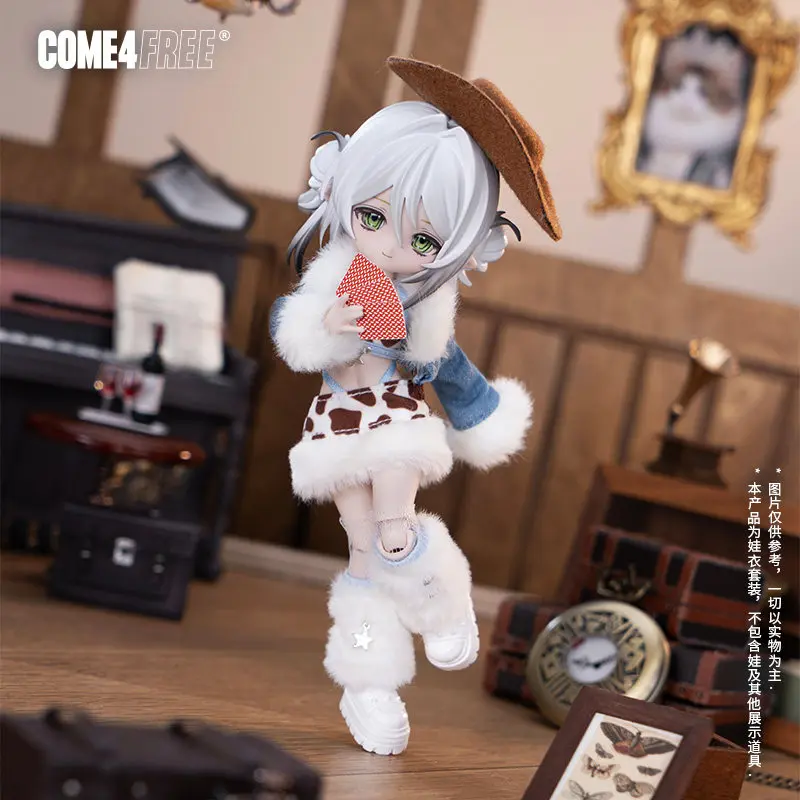 

Come4free Bjd Doll Clothes Set 12 Scale Cow Print Furry Trim Cowboy Style Daily Skirt Suit Outfit For 12 Inch Ball Jointed