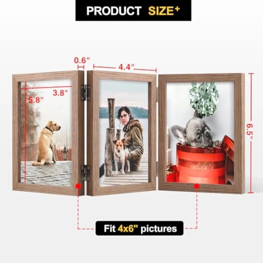 3 Picture Frame Triple Wooden Three Hinged Photo Frame Definition Glass Stand Vertically on Desktop or Tabletop