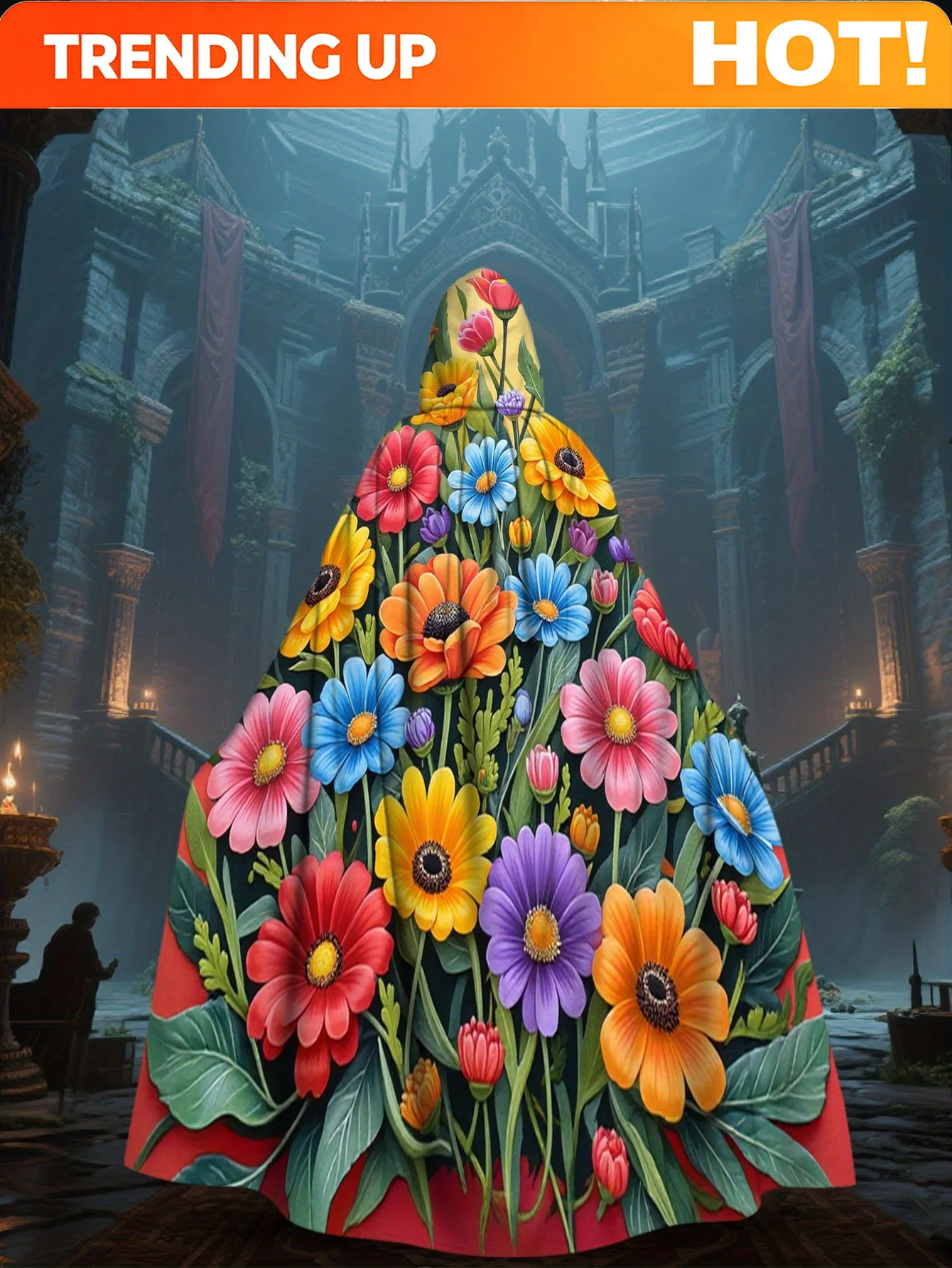 Customization 1pc LianyaoShi Selection 2D Flat Printing Unique Style Hooded Cape Daisy Flower Collage 100% Polyester Winter