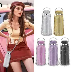 Rhinestone Water Bottle 350ml Reusable Thermos Bottles Portable Glitter Rhinestone Water Bottle Stainless Steel Thermal Flask