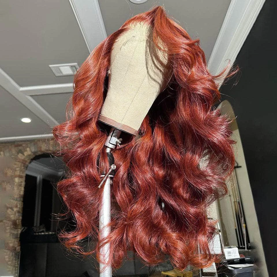 

Синтетический парик фронта шнурка 13x6, красновато-коричневый, объемная волна, медно-красный парик фронтальной части шнурка, бесклеевой, предварительно выщипанный, с париком из детских волос