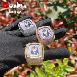 Bubble Letter Custom Photo Ring for Men Iced Out Prong Setting Hip Hop Jewelry 2023 Trend