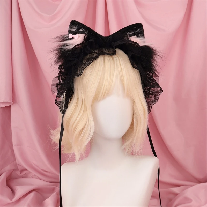 E15f Plüschpelzkatzen Ohrhaarband süße Lolitas Kopfbedeckung Halloween Cosplay Kostüm