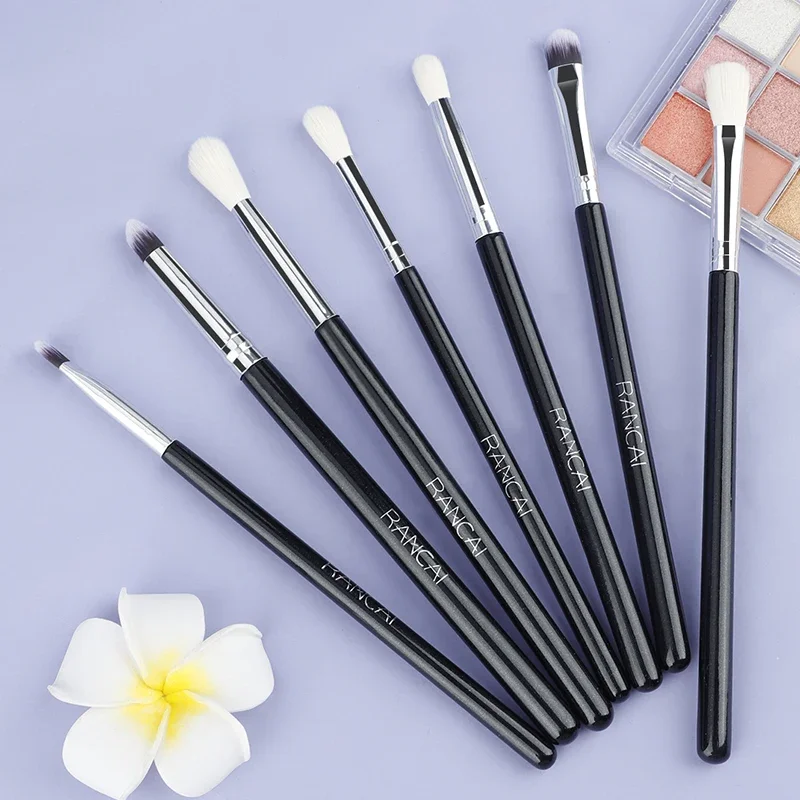 7 Uds. Kit de brochas para sombra de ojos, herramienta de maquillaje vegana con mango de madera, aplica impecable sombra de ojos y juegos de corrector