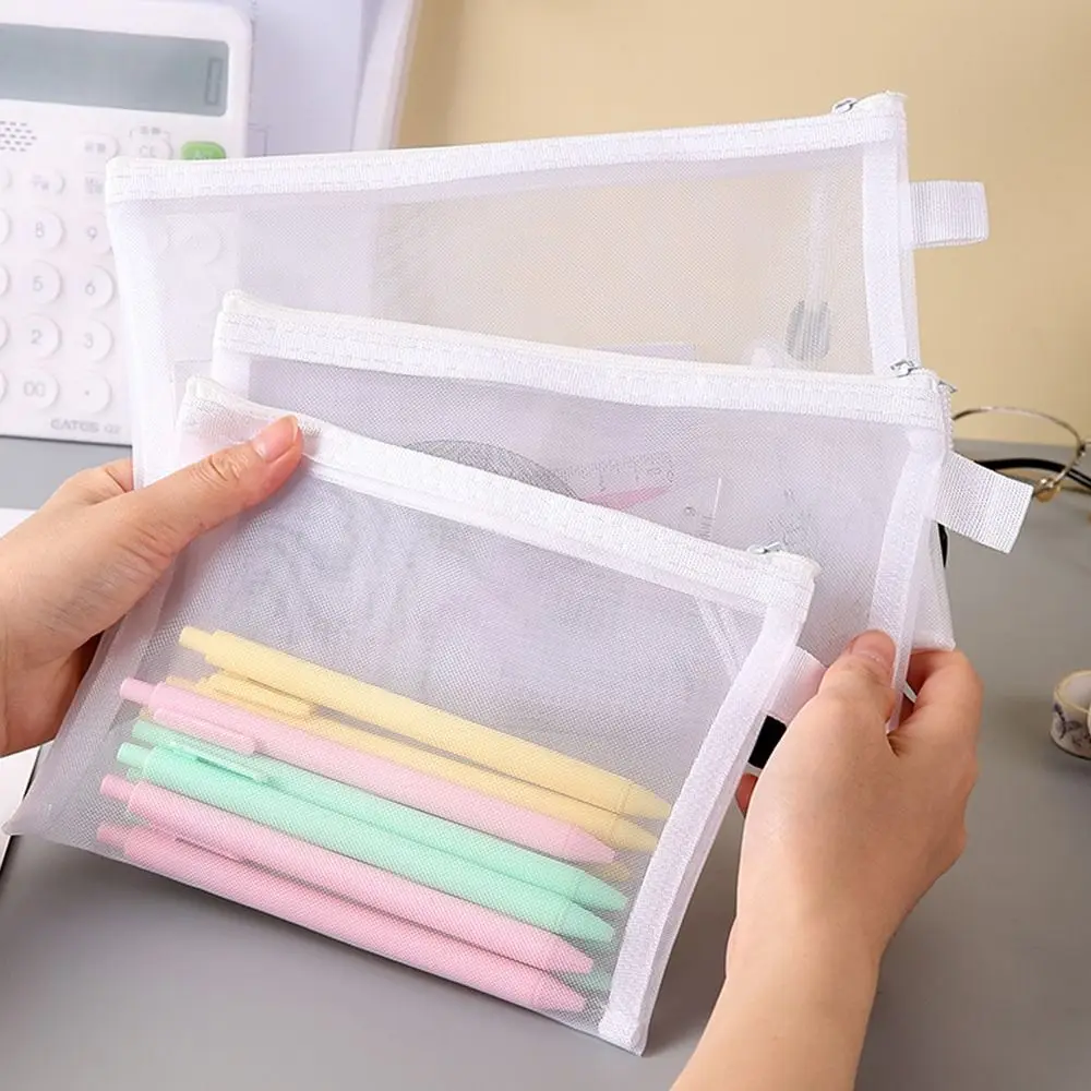 Bolsas de maquillaje para cosméticos, organizador de papel, organizador de documentos, carpeta de documentos, cremallera de malla de gran capacidad