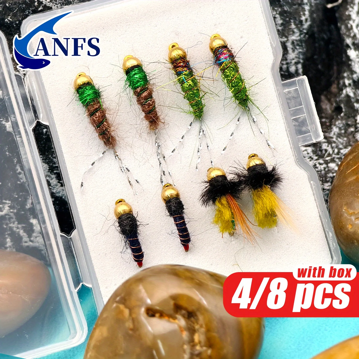 ANFS Handgefertigtes 4-teiliges/8-teiliges Forellen-Angelfliegen-Set, klassische Nymphenfliegen gemischt – die perfekte Wahl für Fliegenfischer-Enthusiasten