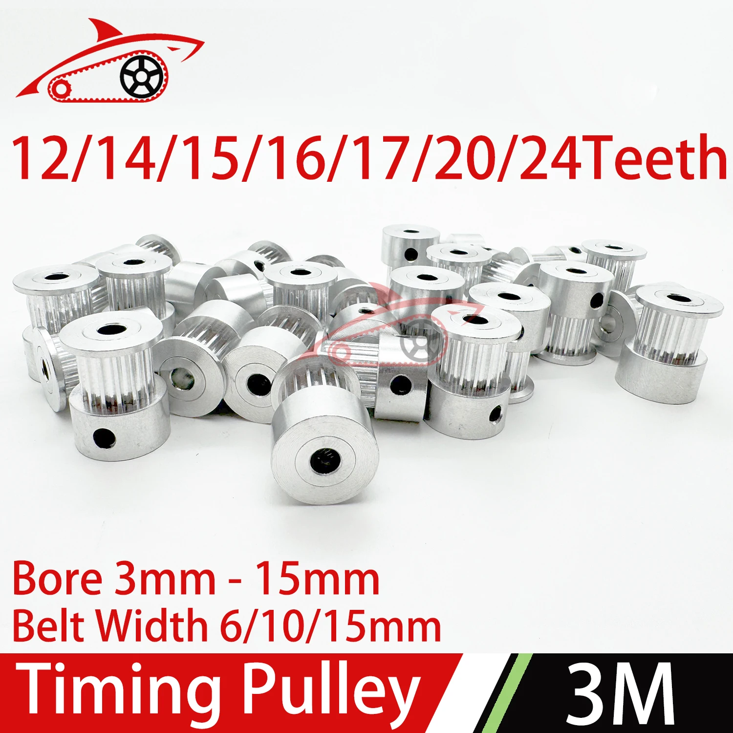 HTD 3M 12/14/15/16/17/20/24Teeth K-Type Timing Pulley Bore3/4/5/6.35/7/8/10/12/14/15mm Belt Width 6/10/15mm Synchronous Wheel