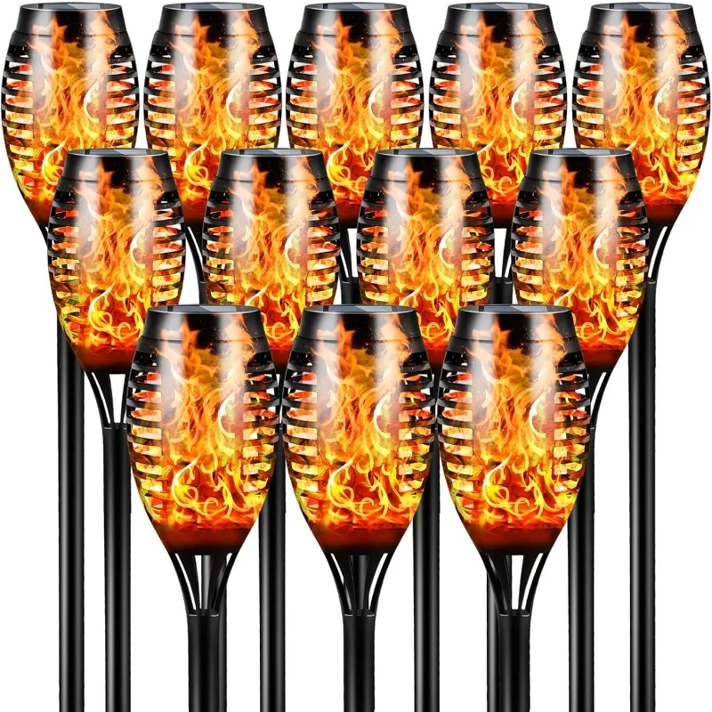 Solar Torch Lights with Flickering Flame, 12 Packs 12LED Tiki Torch Solar Lights Outdoor, IP65 Waterproof Mini Solar Torch Light