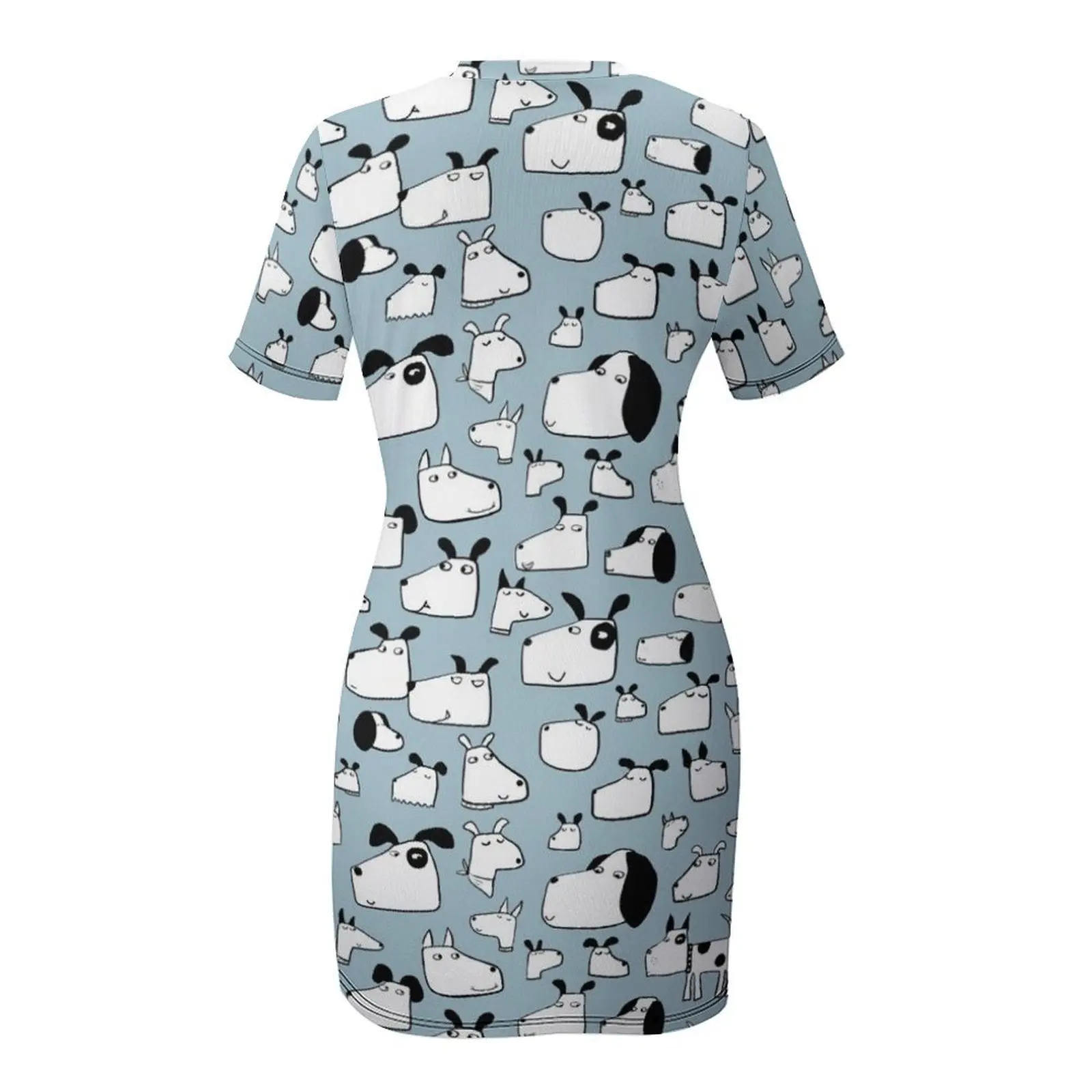 ชุดเดรสแขนสั้นลายสุนัขหลายตัว ชุดเดรสฤดูร้อนสำหรับผู้หญิง ปี 2025 ชุดราตรีออกงาน ชุดเดรสสำหรับงานปาร์ตี้สำหรับผู้หญิง