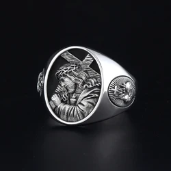 Jesus Catholic Christian Cross Religious Amulet Memorial to suffering Heart of the Virgin Silver Ring