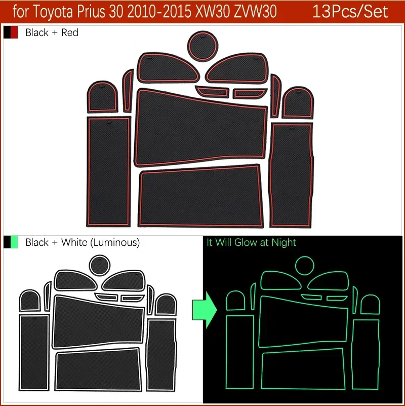 RHD Anti-Slip Rubber Gate Slot Cup Mat for Toyota Prius 30 XW30 ZVW30 2010~2015 Door Groove Mat Accessories Stickers 2012 2013