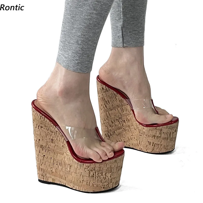 

Rontic Handmade Women Summer Platform Slingback Sandals Wedges High Heels Round Toe Beautiful Red Party Shoes US Plus Size 4-15