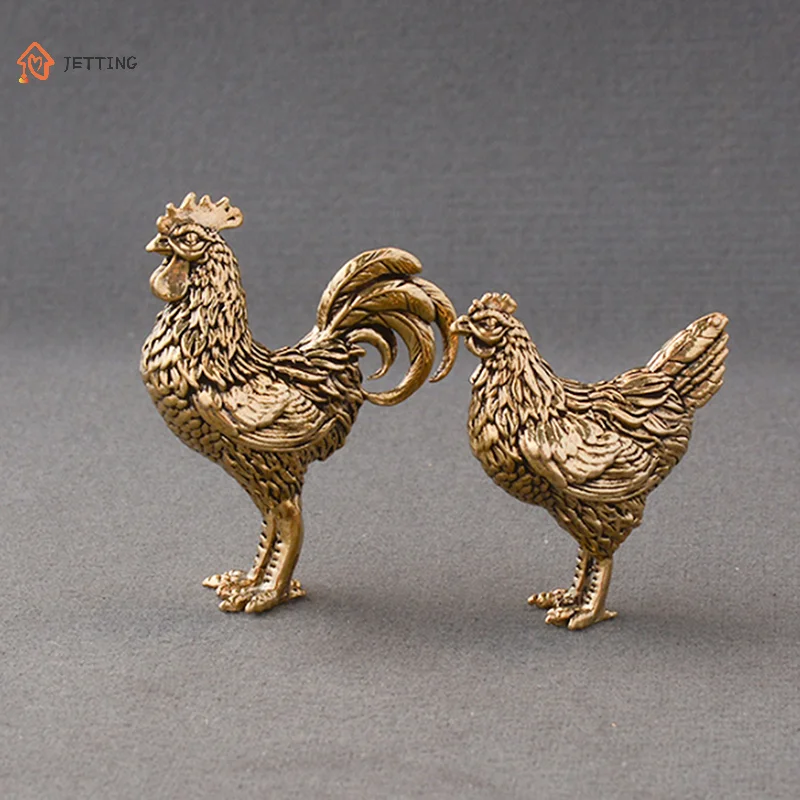 1/2PCS Miniaturen Kupfer Hahn Und Henne Ornamente Solide Messing Hahn Kleine Statue Büro Desktop Ornamente Tee Haustier handwerk