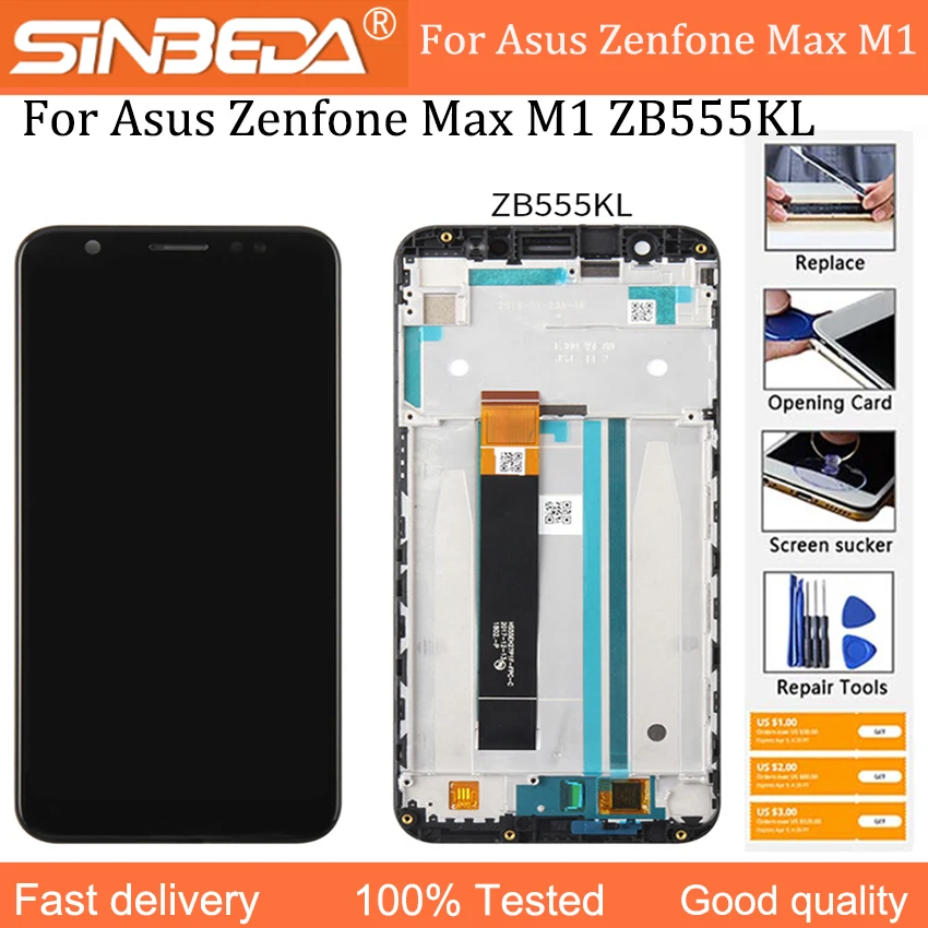 

Sinbeda 5.5" For Asus Zenfone Max M1 ZB555KL LCD Display Touch Screen Digitizer With Frame FreeTools For ASUS ZB555KL X00PD LCD