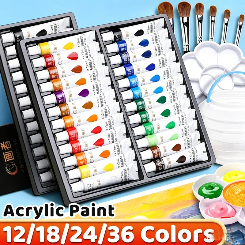 Vibrant Acrylic Paint Set 12/18/24/36 Colors,12ml/0.42oz Acrylic Painting Kit For Paper,Wood,Canvas,Rock,Ceramic,Clothes,DIY