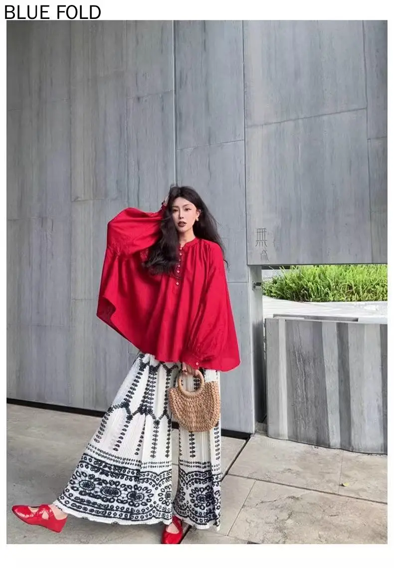 MIYAK Wide-legged Pants Women Ethnic Style Fashion Temperament Summer Comfortable Versatile Printed High Waist Drape Casual Pant