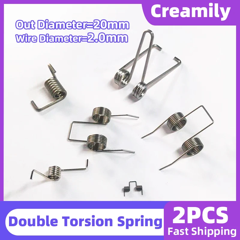 

Creamily 2PCS Double Torsion spring Wire Diameter=2.0mm Out Dia=20mm Feet Length 55mm 3 Coil 90 Degrees Strong Torsional Spring