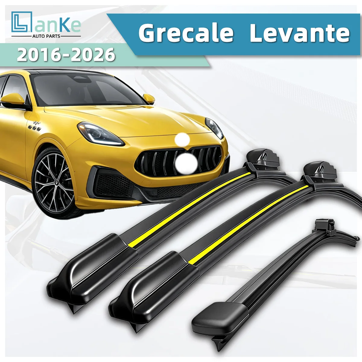 Lanke Wiper Fit For Maserati Grecale Levante (2016-2026) Natural Rubber Strip Boneless Silent Car Windshield Front Wiper Blade
