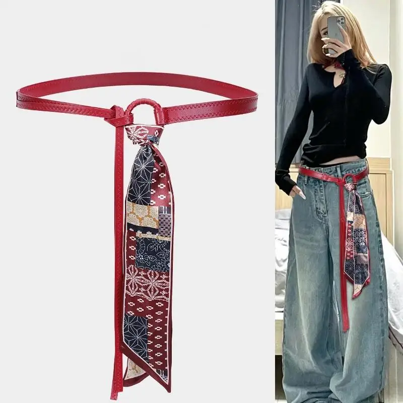 

Красный винтажный женский пояс-шарф — регулируемый поясной ремень для платьев и джинсов | Модный аксессуар унисекс