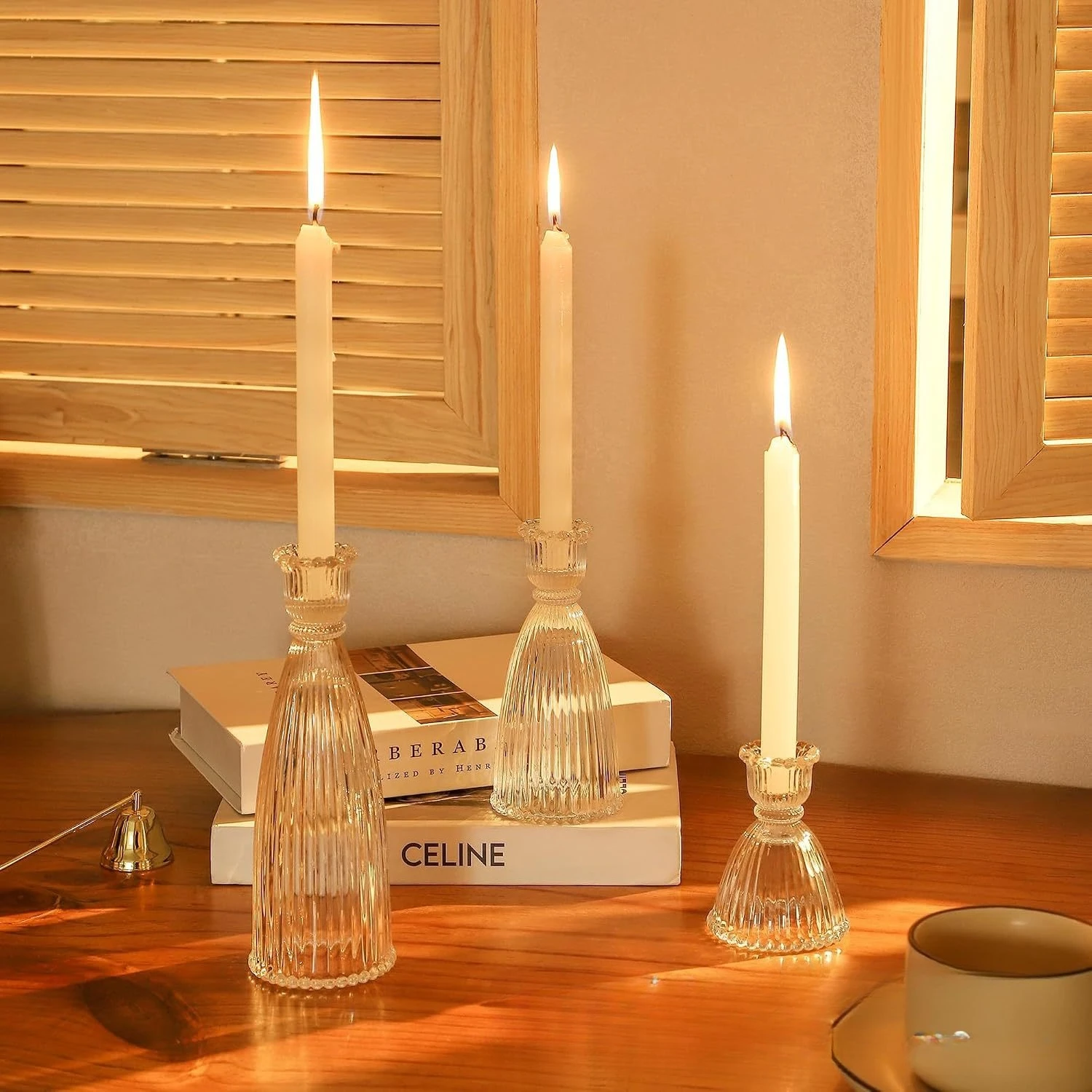 European Style Minimalist Vintage Transparent Stem Glass Candle Holders for Wedding Hotel Table Atmosphere Decor