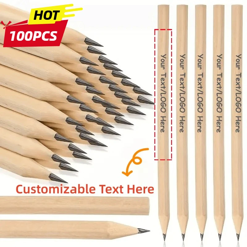 100PCS Custom Logo Pencils - Promotional Giveaways & Corporate Gifts - Smooth Writing Wood Pencils HB for Office & School