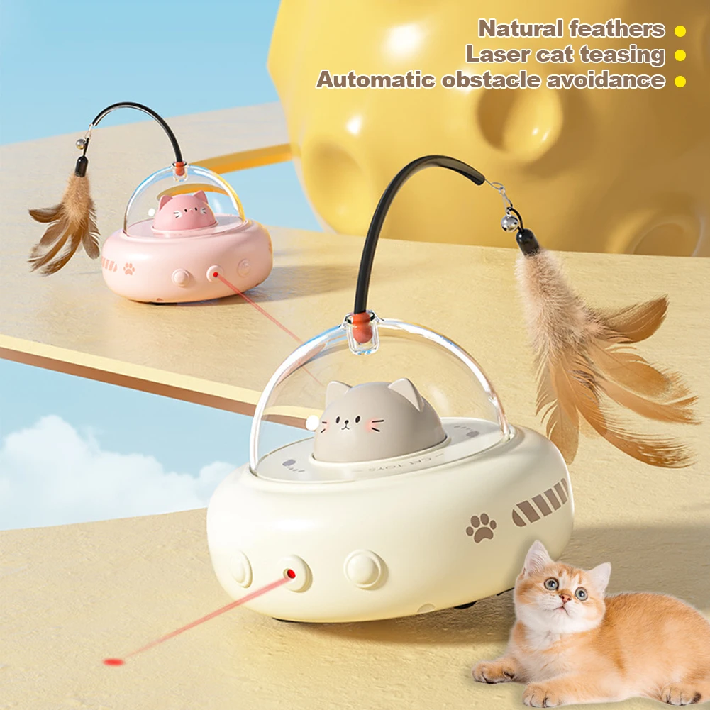 Smart Teaser Cat Toy Electric UFO Cat Teaser Stick with Bell Training Pet Toys Replaceable Feather Interactive Cat Supplies