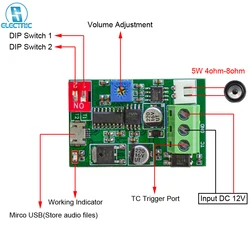 12V Voice Trigger Playback Module Mono 4M Flash 5W Amplifier Support Loop Playing