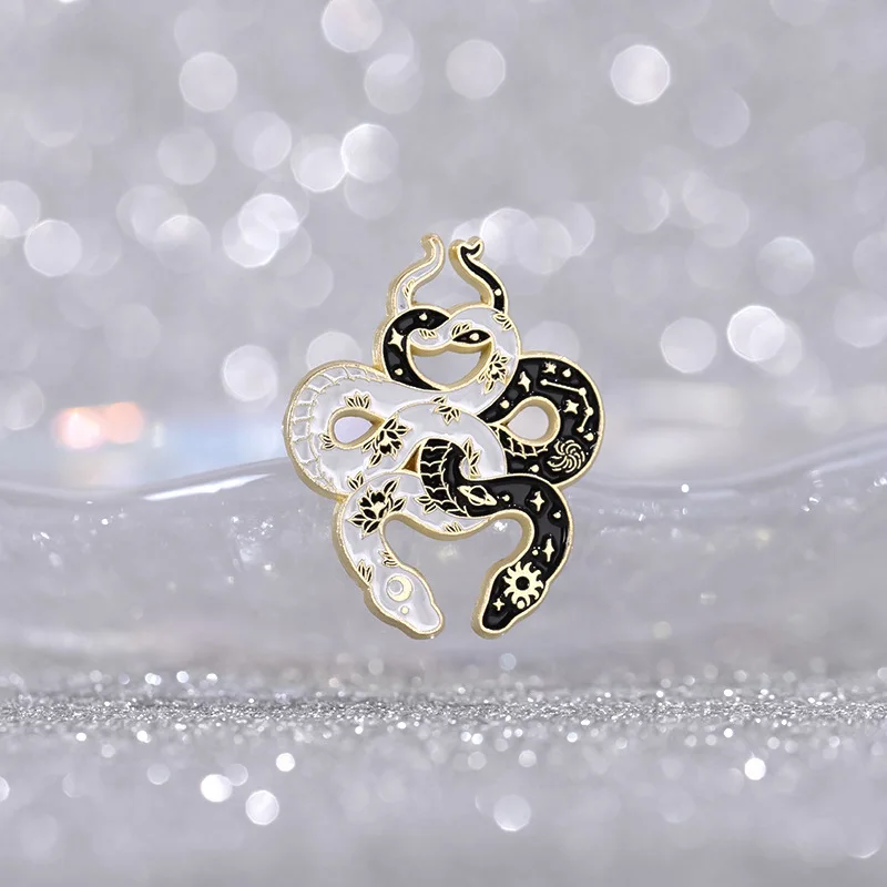 Dark Theme White Black Enamel Snake Flower Butterfly Elements Brooches For Unisex Trendy Pin Jewelry Men Women Gift Party Office