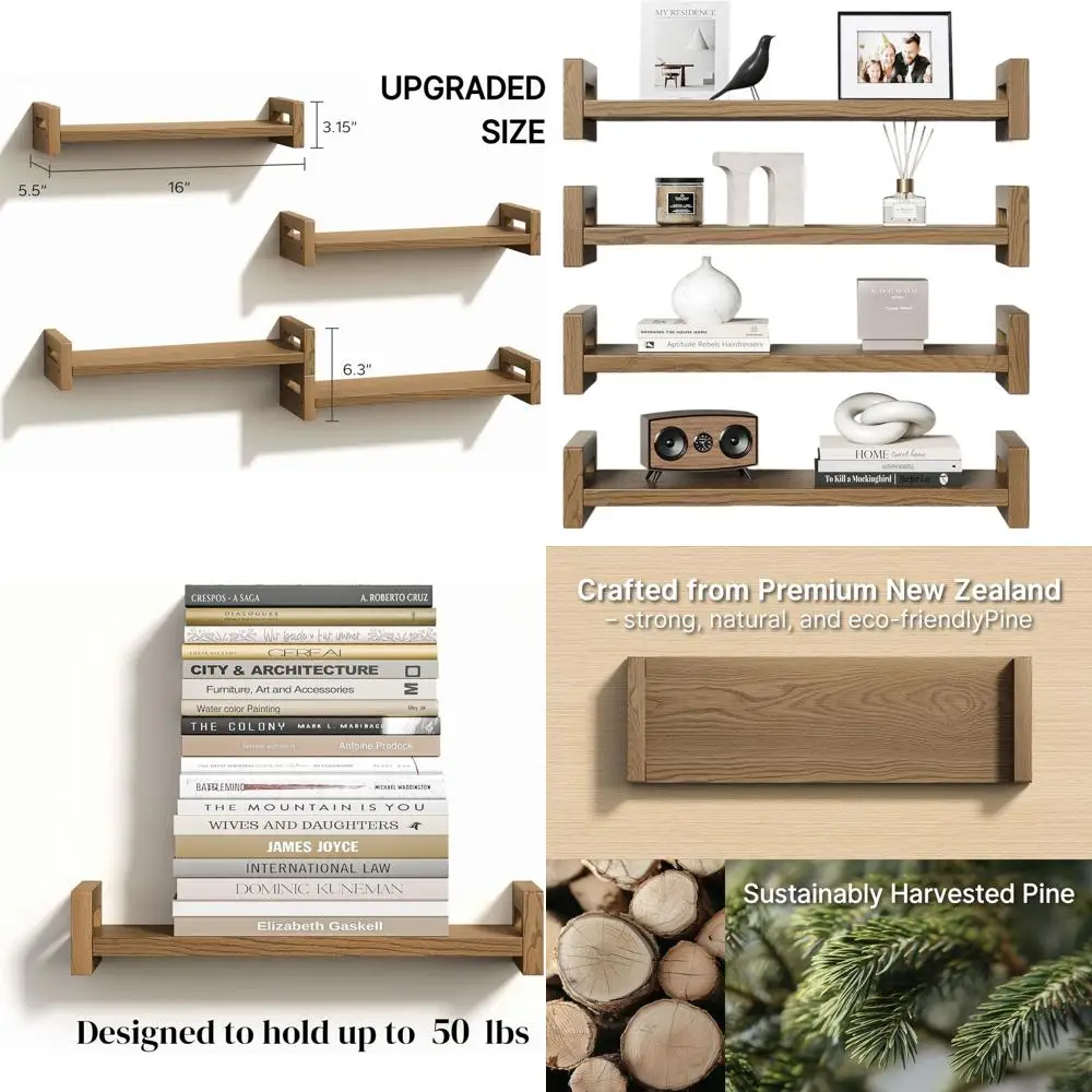 

4-Piece Rustic Walnut Solid Wood Floating Shelves, 16 Wall Mount for Home Decor in Various Rooms