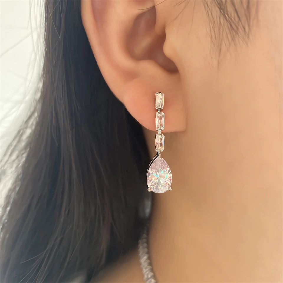 ZAKOL Funkelndes AAA-Kubikzirkonia-Set mit großen Wassertropfen-Ohrringen und Halskette, luxuriöser Brautschmuck für Hochzeiten und Partys – Detail 9