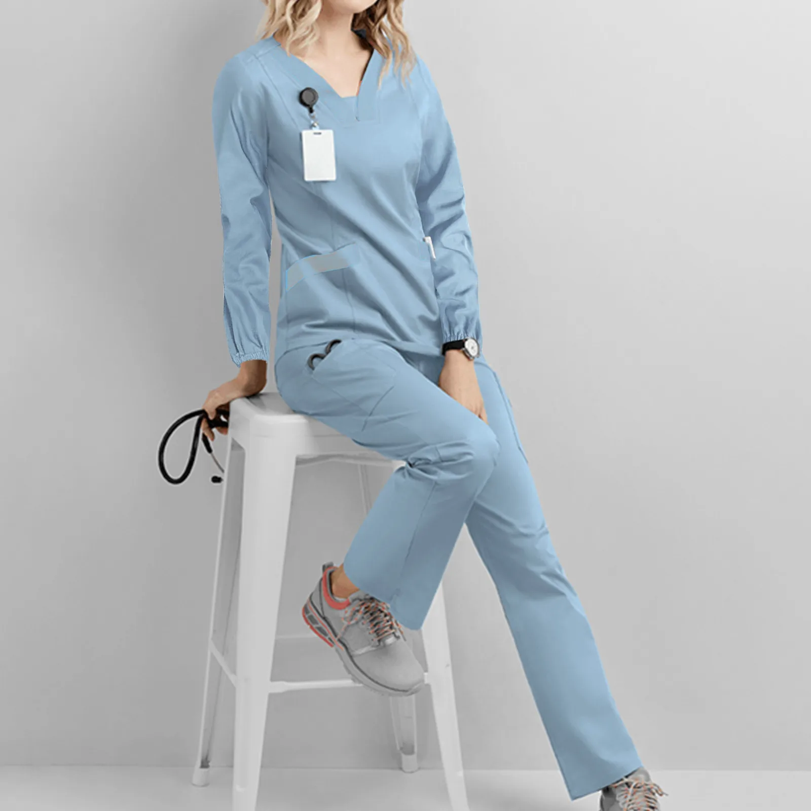 

Women Scrub Set Operating Room Uniform Scrubs Hospital Working Doctor Nursing Tunic Suit Comfortable Short Sleeve Workwear