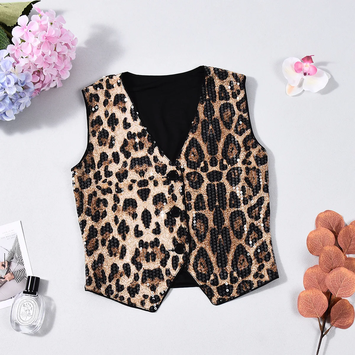Autumn New Sequins Leopard Print Vest Women
