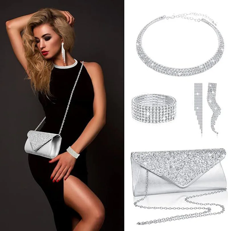 

Trend Jewelry Luxury Evening Bags Combination Set Evening Wedding Party Luxury Women's Handbag Twinkle Trend Lady Clutch Jewelry