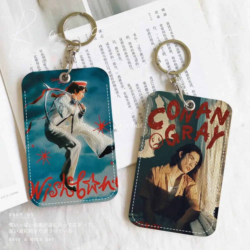 Popular Singer C-Conan G-Gray Style PU Access Card Holder With Keychain - Executive Protection For Bank Card,Subway, Bus Card