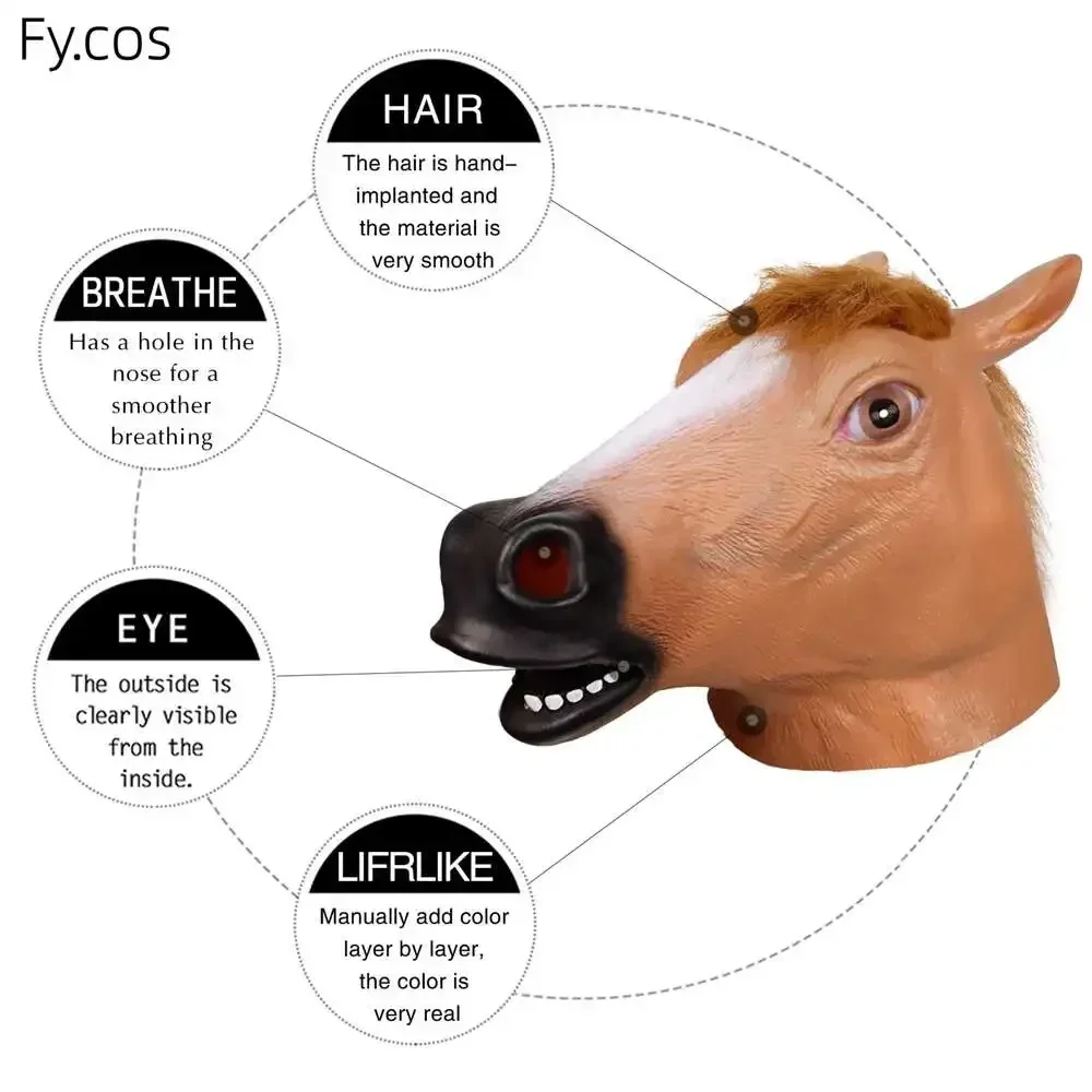 Horse Head Mask Monkey Donkey Penguin Funny Full Face Latex Mascara Animal Novelty Halloween Rave Cosplay Adult Woman Disguise