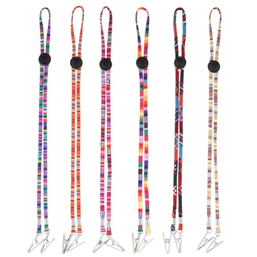 

6 Pieces Folk Style pkin Clip Lanyard Neck Strap Adjustable Flexible Bib Holder Clips for pkin Clip pkin Dental Bib Clips 6 Col