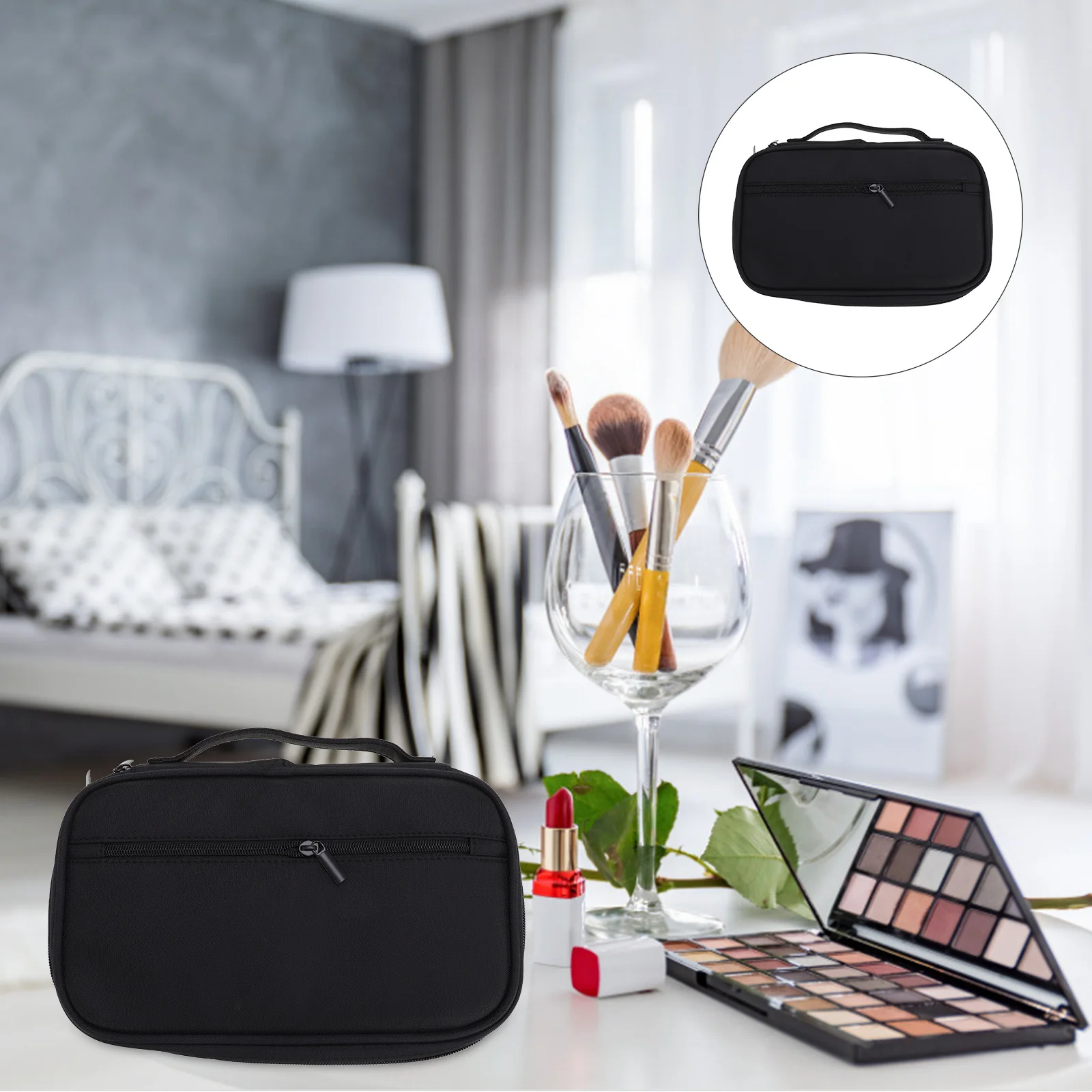 

1Pcs Black Portable Brush Bag Large Space Makeup Pouch Waterproof Travel Storage Organizer Brush Bag