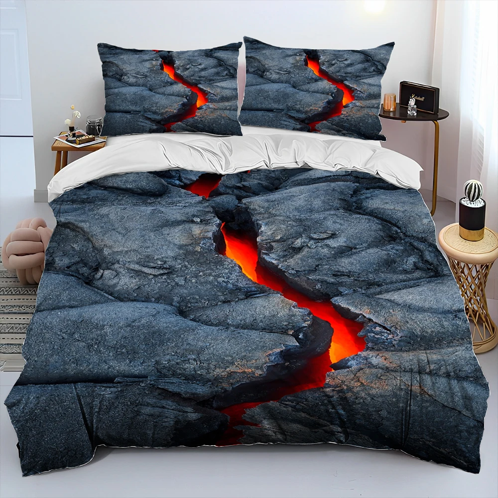 

3D Volcano Lava Magma Comforter Bedding Set,Duvet Cover Bed Set Quilt Cover Pillowcase,King Queen Size Bedding Set Adult Child