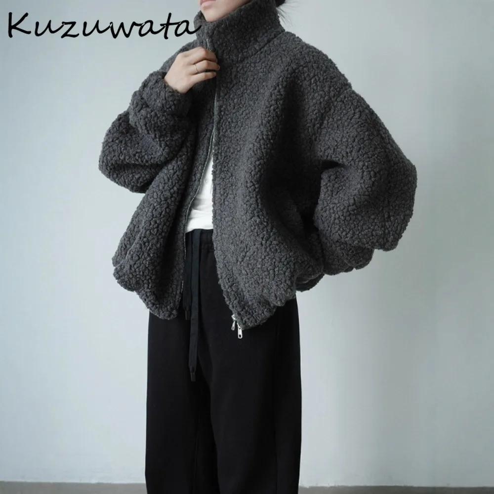 

Kuzuwata, осенне-зимнее винтажное повседневное пальто, американская свободная универсальная куртка с воротником-стойкой, японские теплые утепленные модные топы из овечьей шерсти