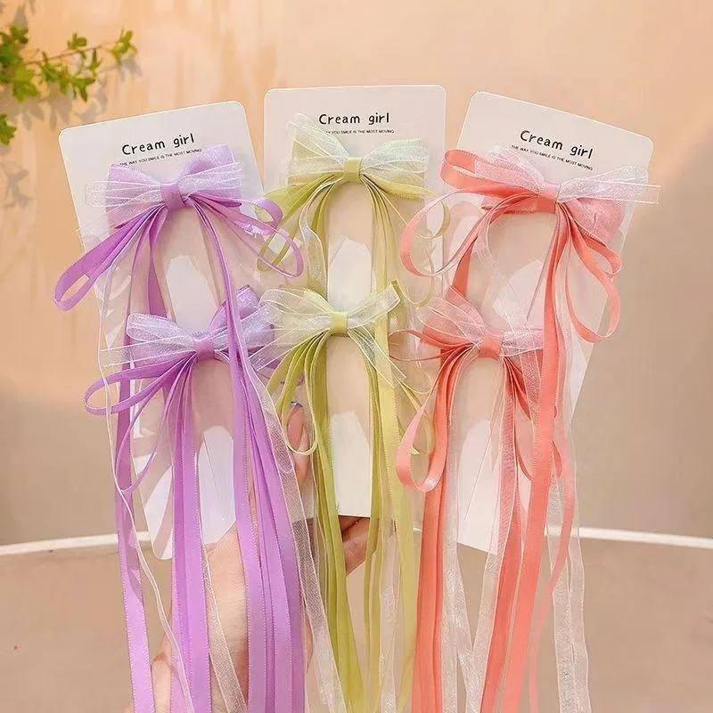 2 Buah/Set Jepit Rambut Pita Panjang Busur Peri untuk Bayi Perempuan Jepit Rambut Gaya Cina Jepit Rambut Hanfu Aksesori Rambut Anak