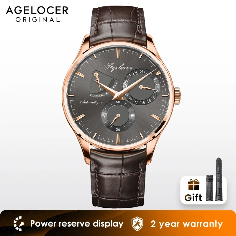 AGELOCER-reloj mecánico automático para hombre, cronógrafo dorado de lujo con pantalla cinética, ideal para regalo de cumpleaños